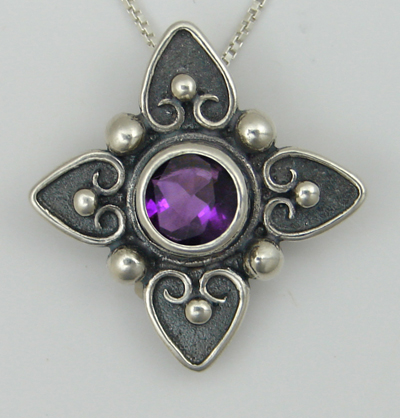 Sterling Silver Gathering of Hearts on This Necklace With Amethyst